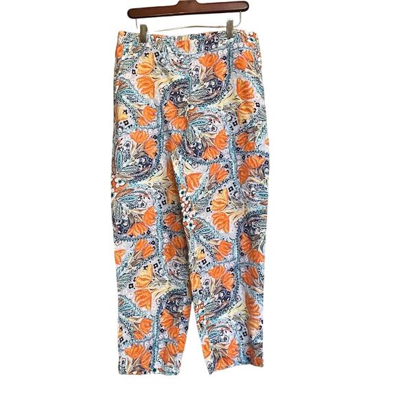 Chicos Pants Paradise Floral‎ 100% Linen Ankle Pullon Pockets Sz 1 US M Tropical - Picture 2 of 8